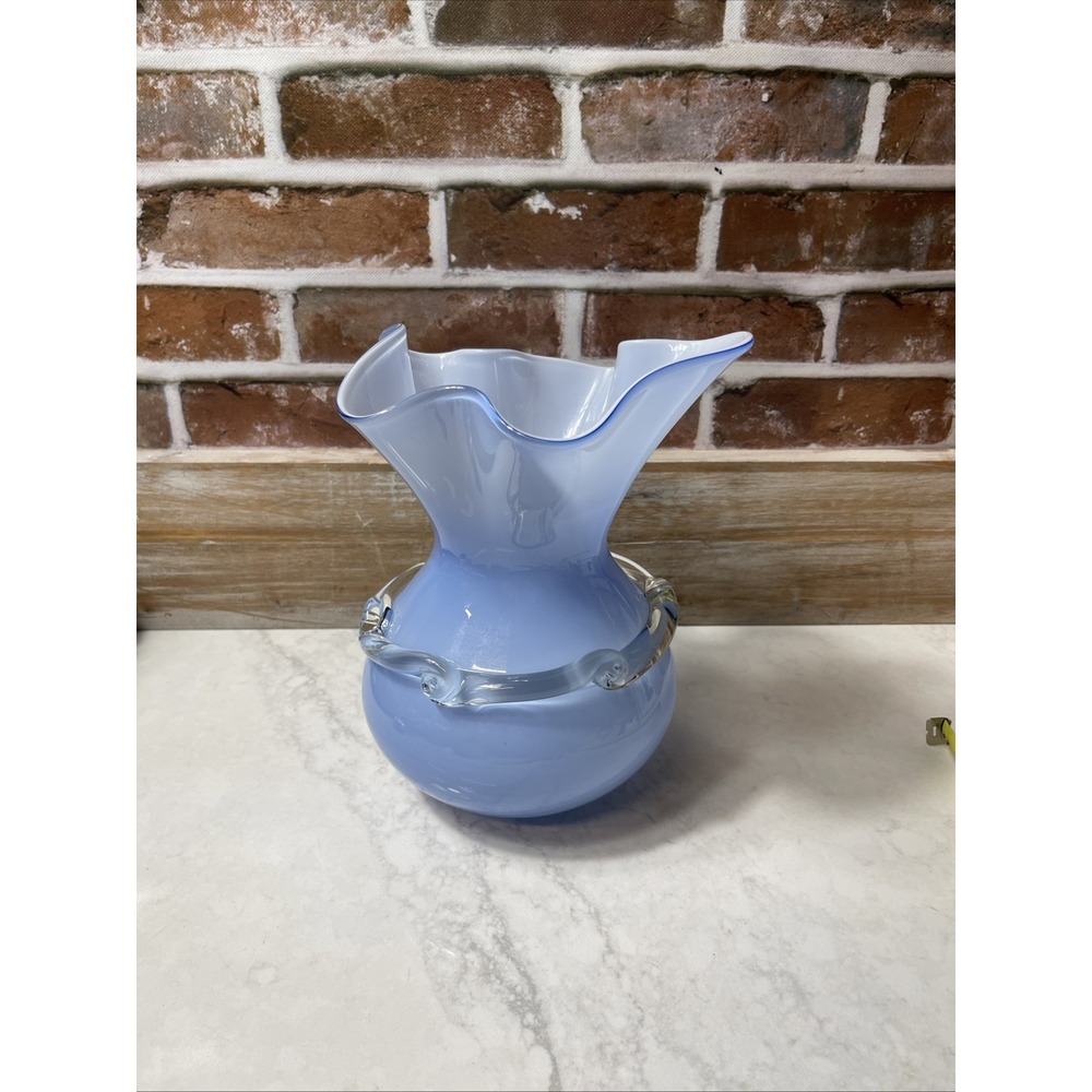Vintage Blue Art Glass Vase – Hand Blown – Swirl Design – Mid‑Century Style